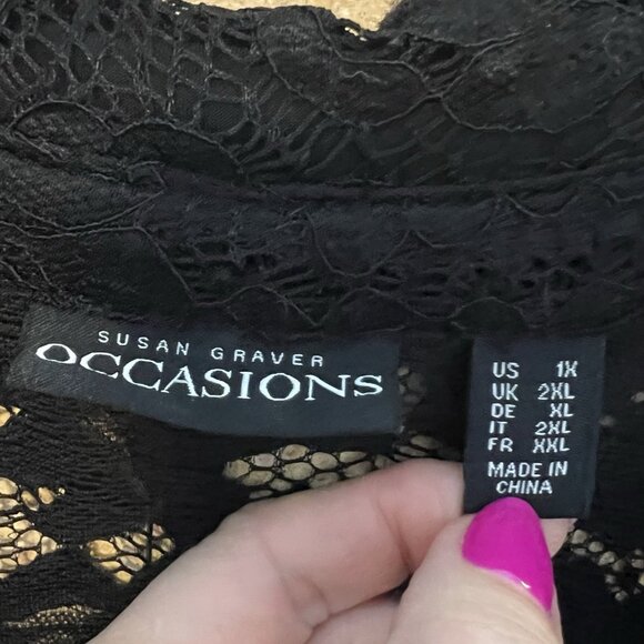 Susan Graver Occasions Short-Sleeve Button-Front Lace Top Plus Size 1X Stretch - Picture 4 of 11